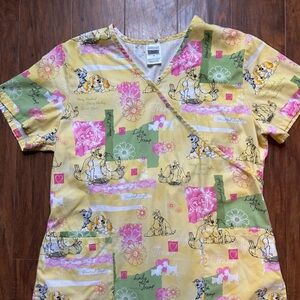 Women’s Disney Lady and the Tramp Yellow And Pink Scrub Top Size Medium